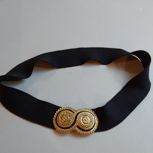 Day-Lor Black Elastic Stretch Belt with Gold Decorative Statement Buckle Gorg! L